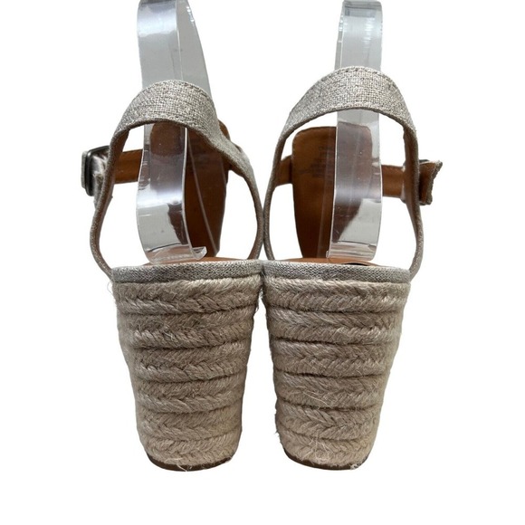 Lucky Brand Millinda Wedge Sandals T Strap Slingback Metallic Beige Women 11M* - Picture 2 of 8